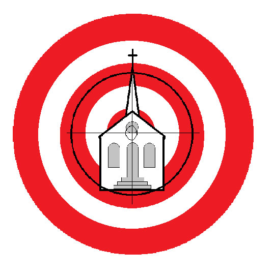 Red church with a red target
