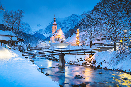 Winter snow scene with church