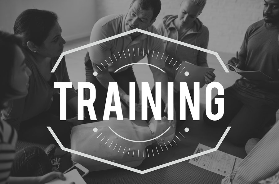 Black and white image with the word “Training”