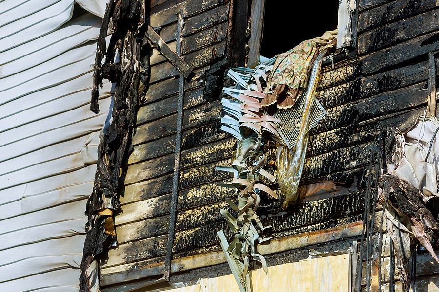 Fire destroyed interior of burned house causing disaster in houses interior