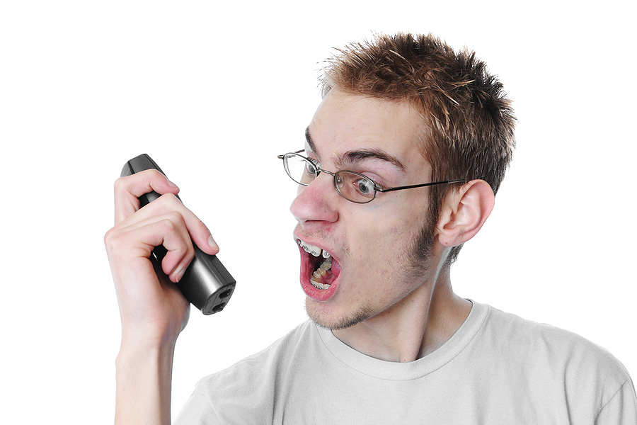 man yelling at phone